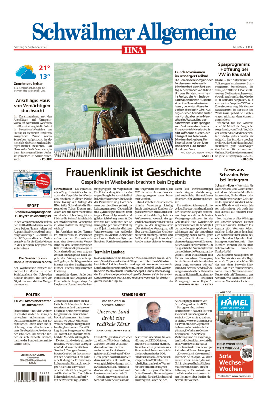 Schwälmer Allgemeine vom Samstag, 05.09.2026