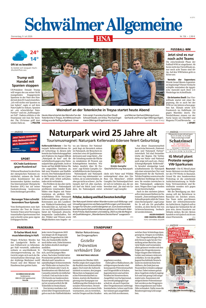Schwälmer Allgemeine vom Donnerstag, 09.07.2026