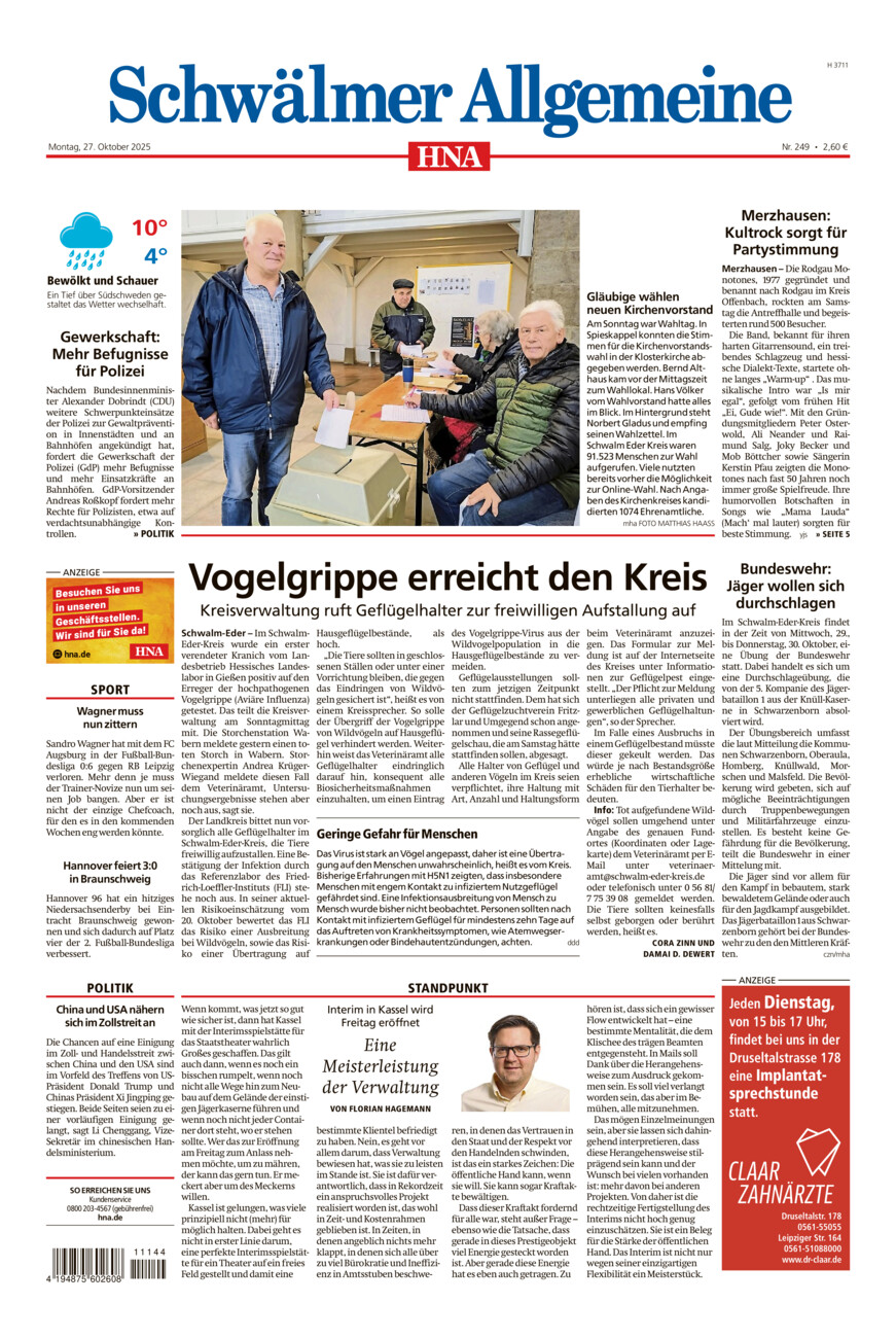 Schwälmer Allgemeine vom Montag, 27.10.2025