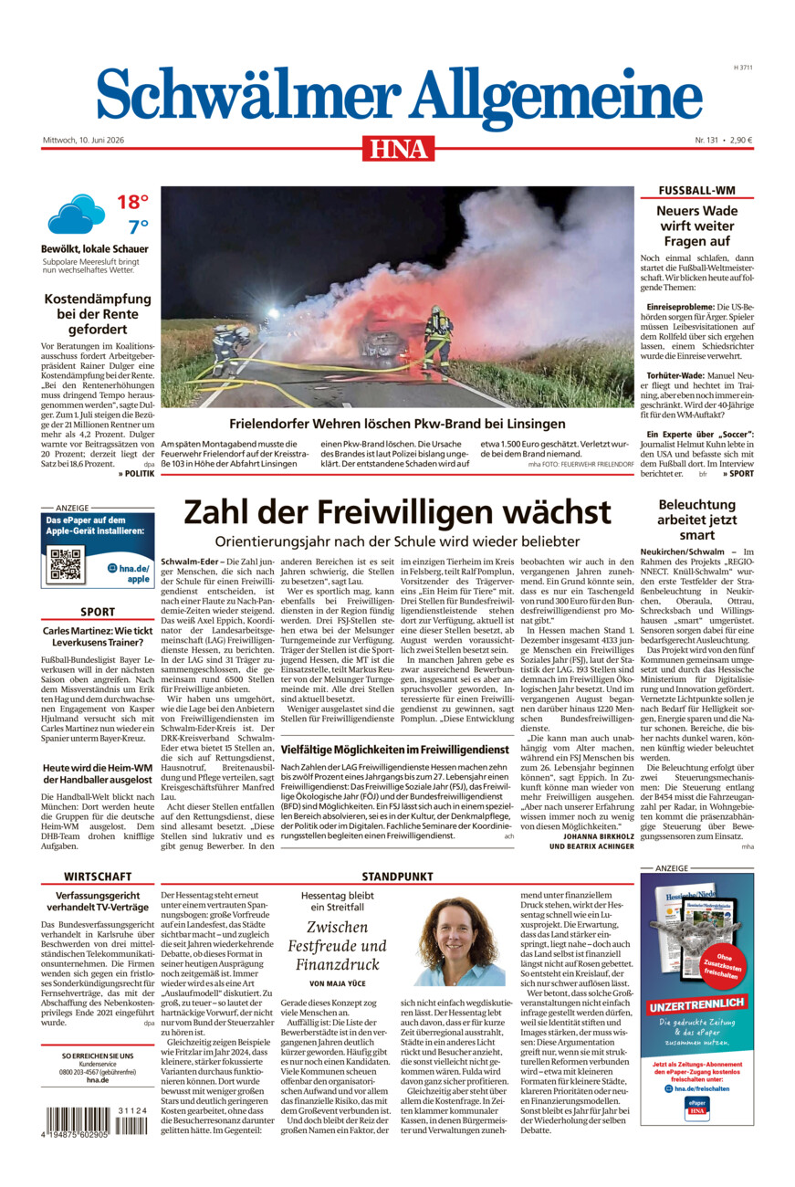 Schwälmer Allgemeine vom Mittwoch, 10.06.2026