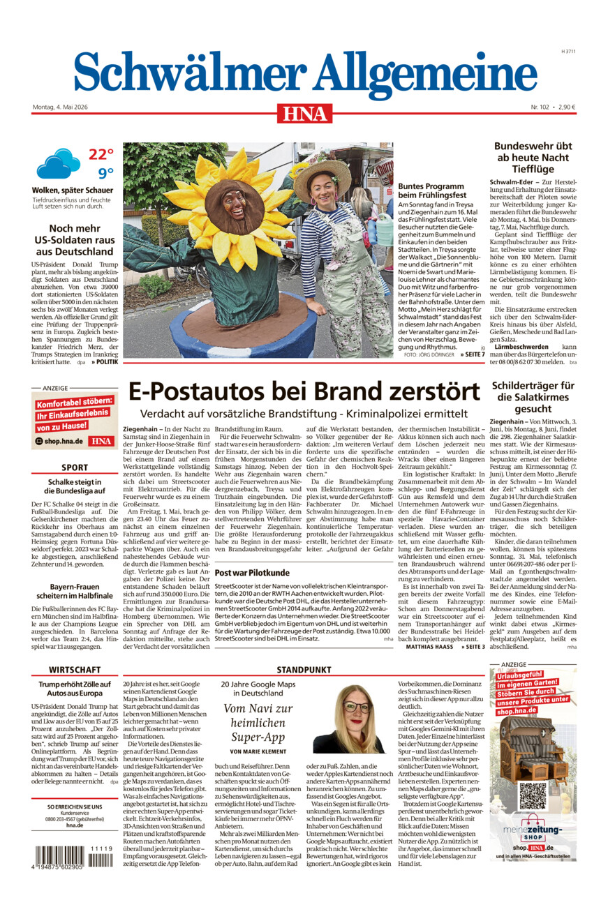 Schwälmer Allgemeine vom Montag, 04.05.2026
