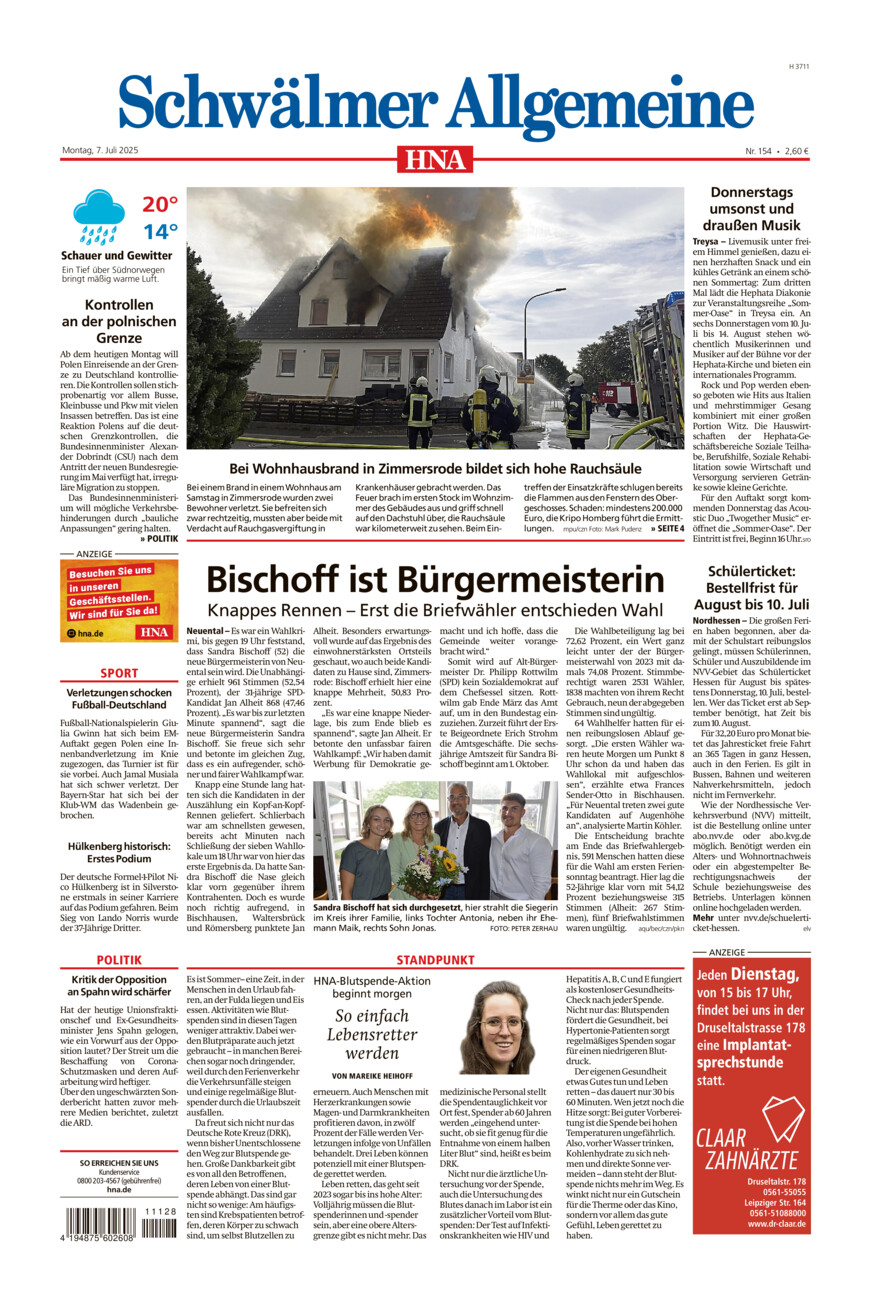 Schwälmer Allgemeine vom Montag, 07.07.2025