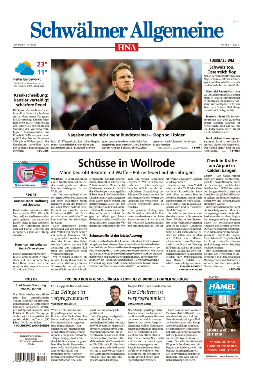 Schwälmer Allgemeine vom Samstag, 04.07.2026