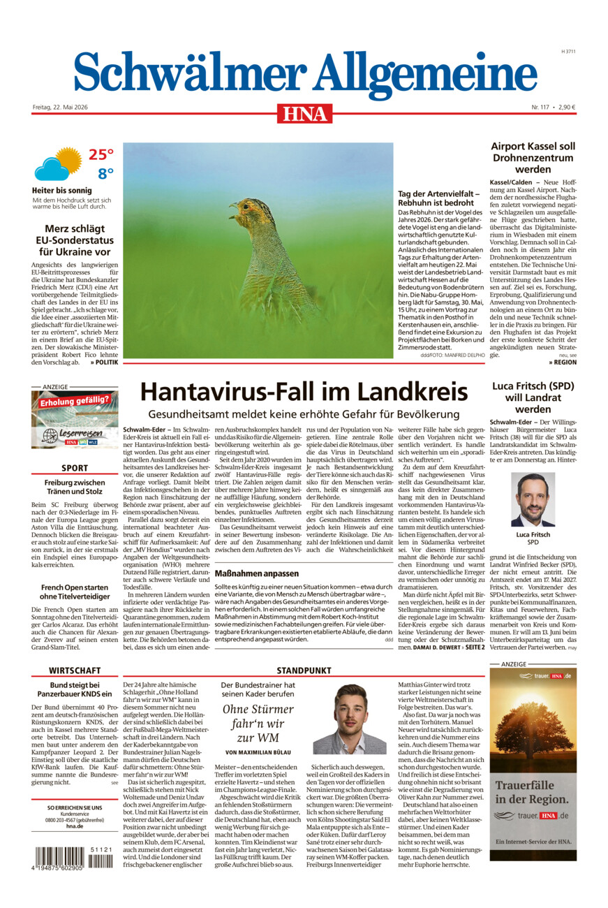 Schwälmer Allgemeine vom Freitag, 22.05.2026