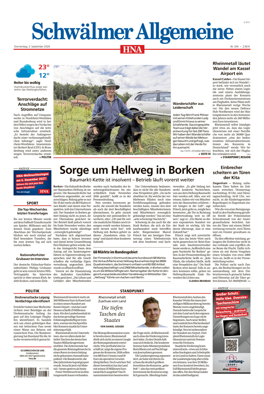 Schwälmer Allgemeine vom Donnerstag, 03.09.2026