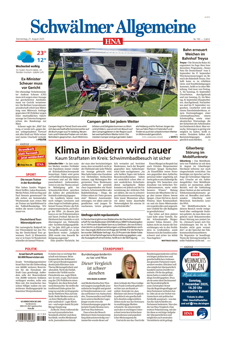Schwälmer Allgemeine vom Donnerstag, 21.08.2025