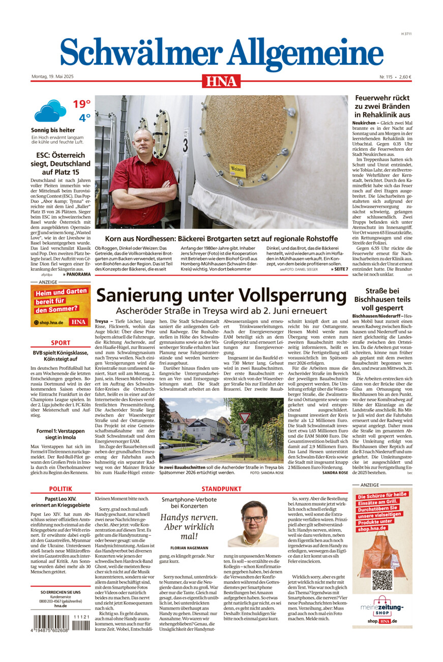 Schwälmer Allgemeine vom Montag, 19.05.2025