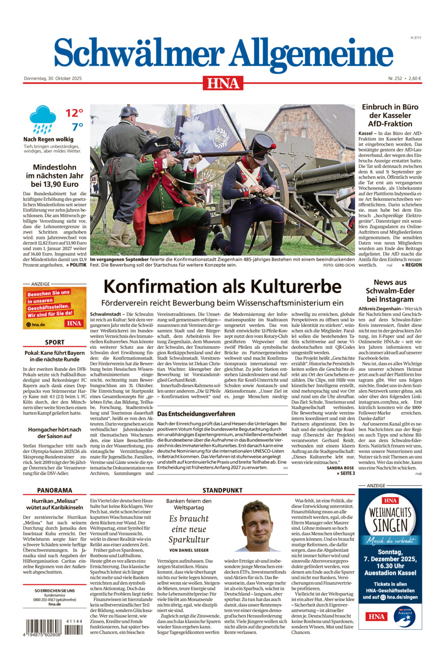 Schwälmer Allgemeine vom Donnerstag, 30.10.2025