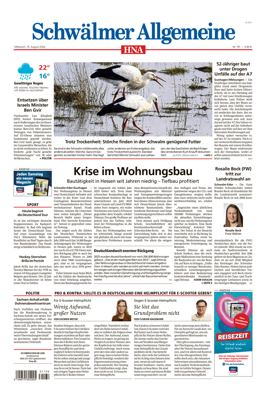 Schwälmer Allgemeine vom Mittwoch, 19.08.2026