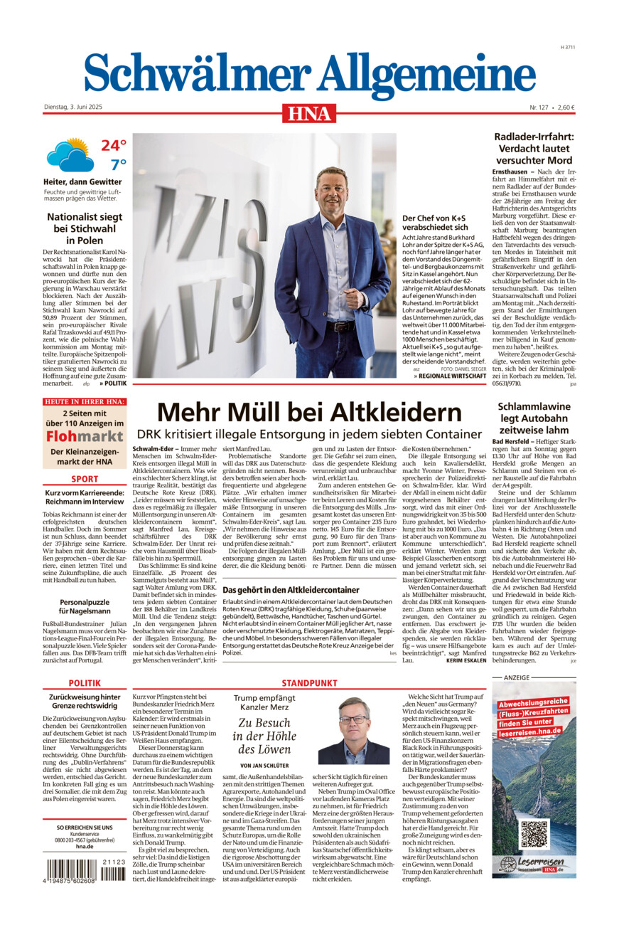 Schwälmer Allgemeine vom Dienstag, 03.06.2025