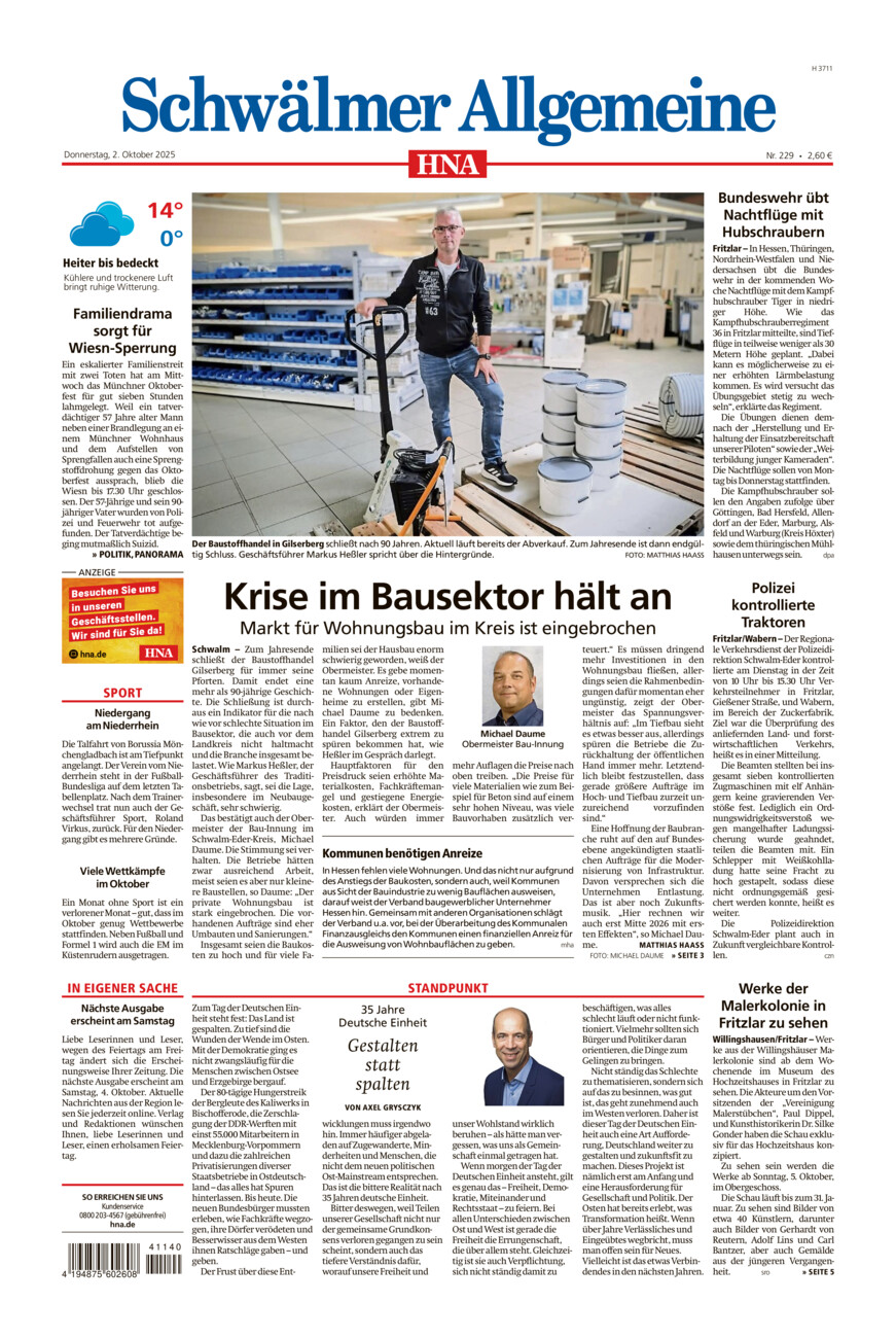 Schwälmer Allgemeine vom Donnerstag, 02.10.2025