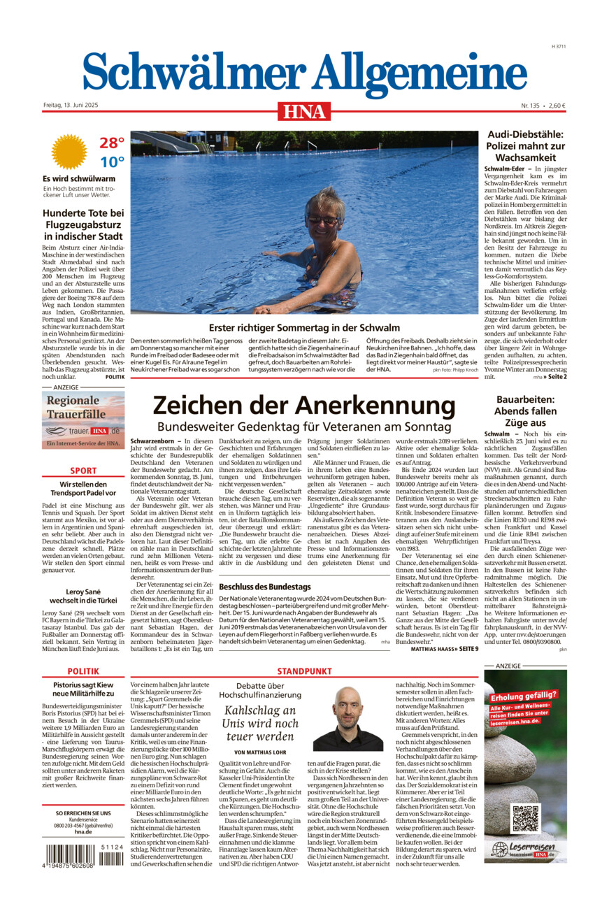 Schwälmer Allgemeine vom Freitag, 13.06.2025