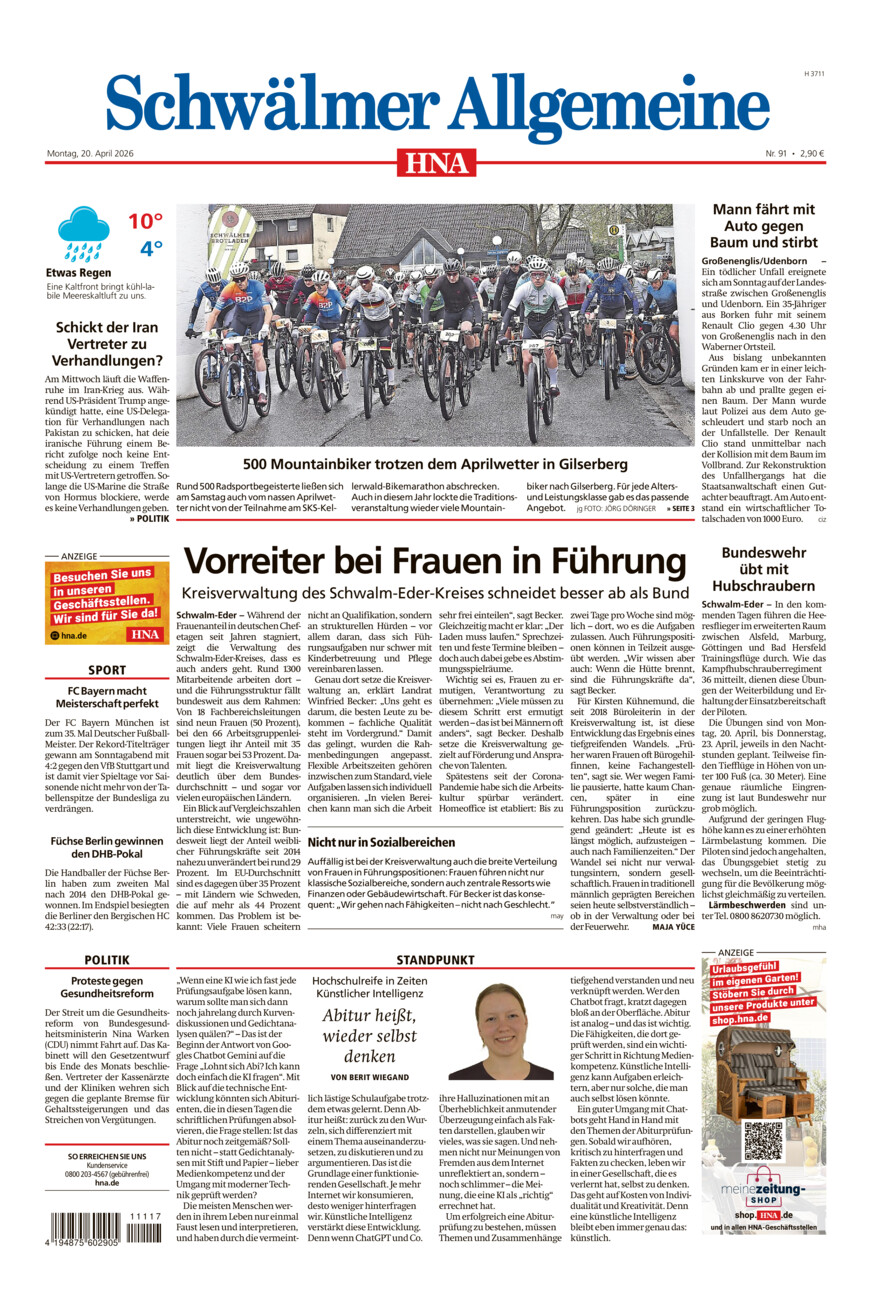 Schwälmer Allgemeine vom Montag, 20.04.2026