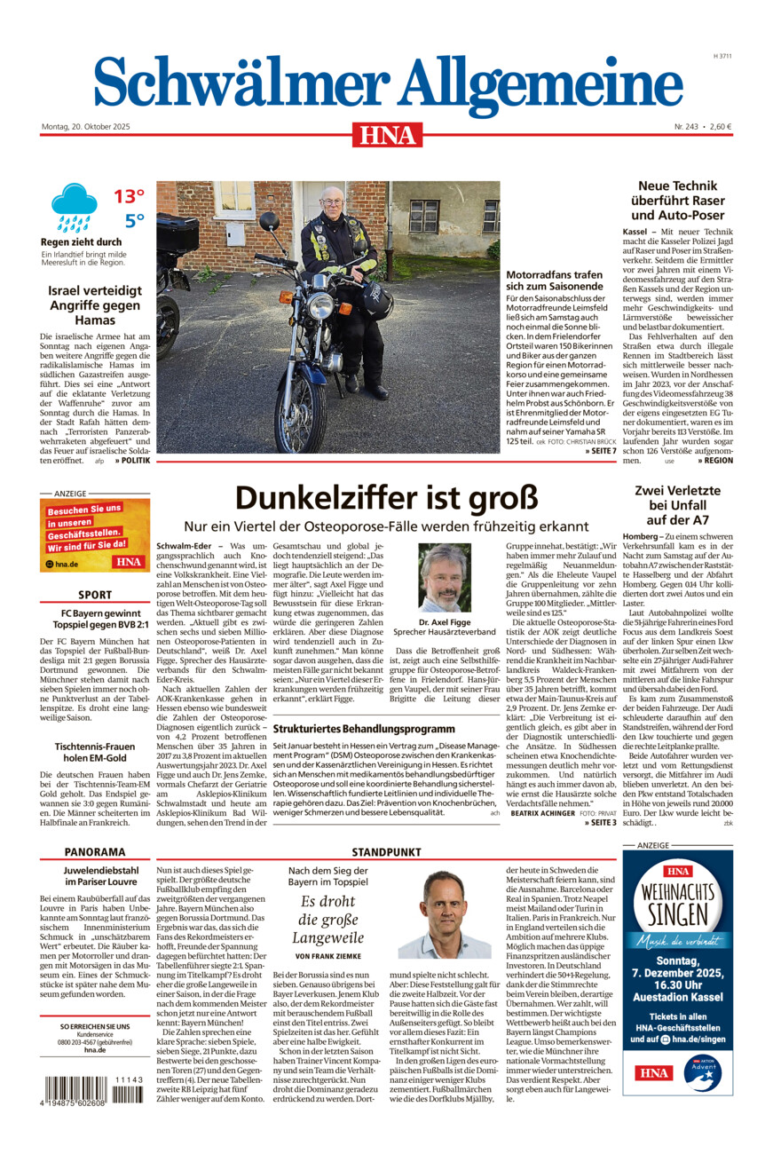 Schwälmer Allgemeine vom Montag, 20.10.2025