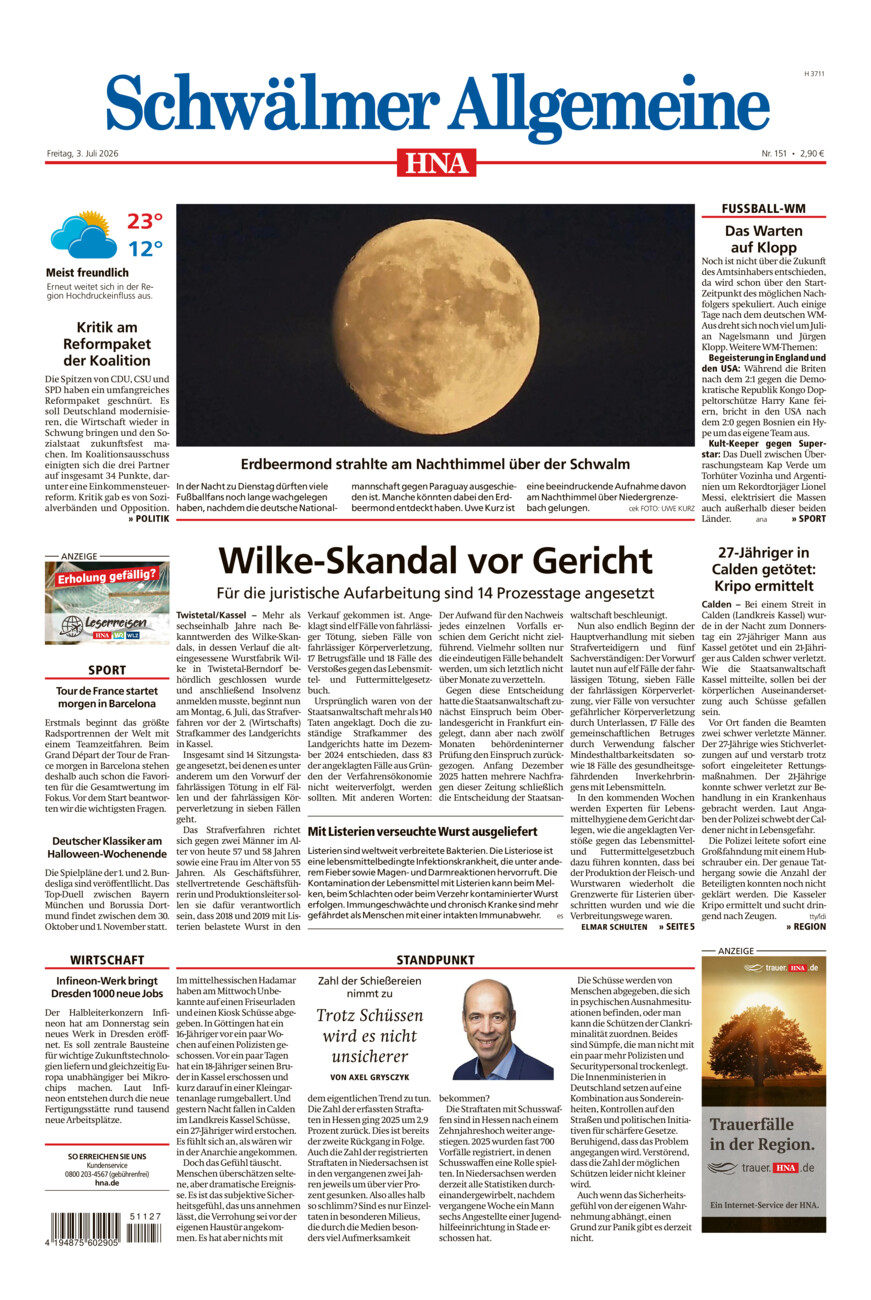 Schwälmer Allgemeine vom Freitag, 03.07.2026