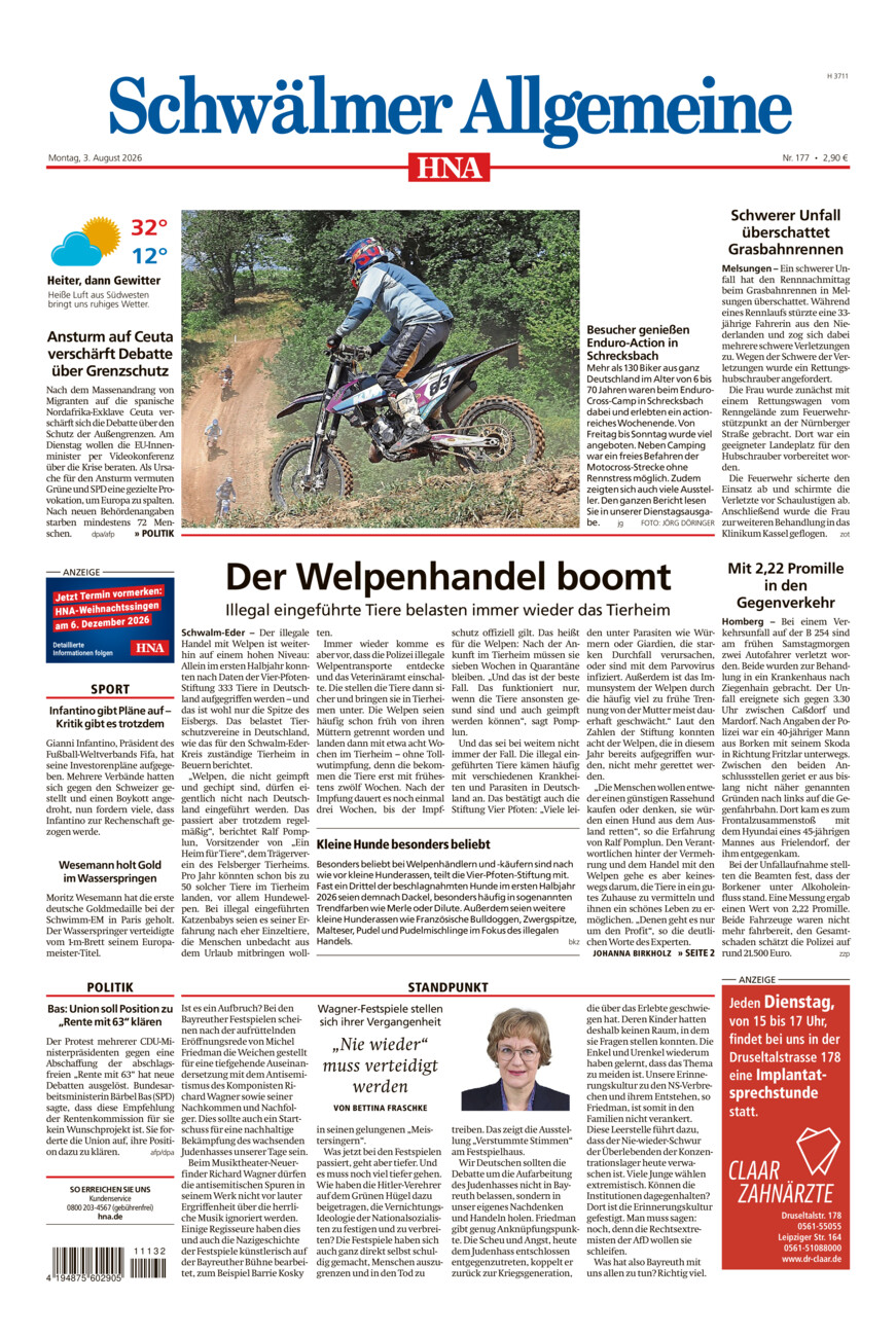 Schwälmer Allgemeine vom Montag, 03.08.2026
