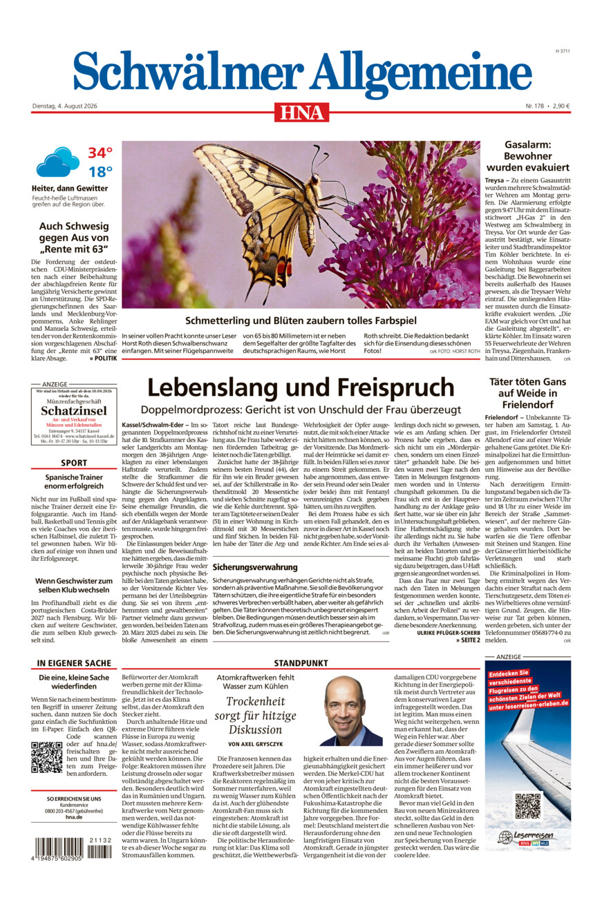 Schwälmer Allgemeine vom Dienstag, 04.08.2026