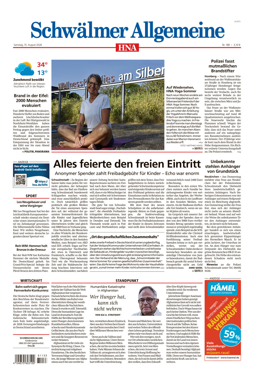 Schwälmer Allgemeine vom Samstag, 15.08.2026