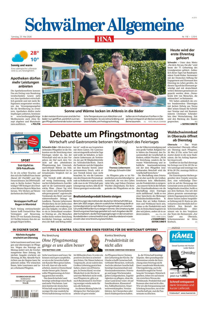 Schwälmer Allgemeine vom Samstag, 23.05.2026