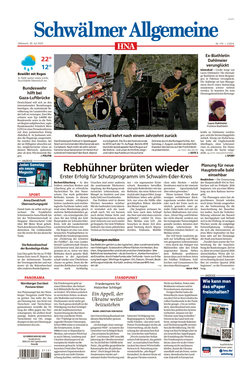 Schwälmer Allgemeine vom Mittwoch, 30.07.2025