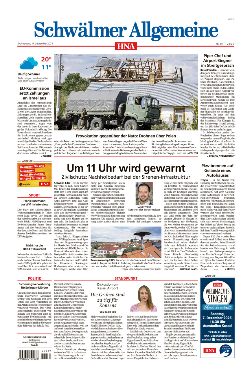 Schwälmer Allgemeine vom Donnerstag, 11.09.2025