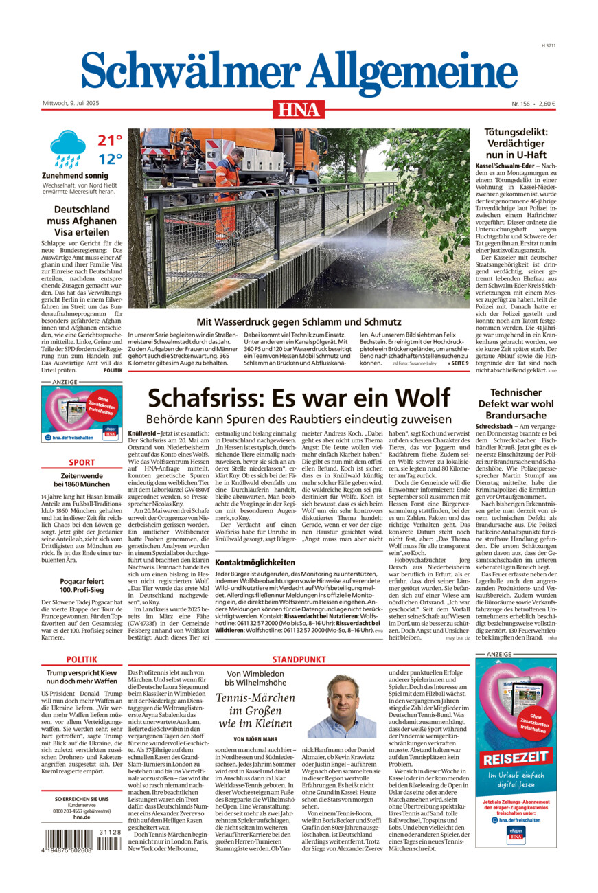 Schwälmer Allgemeine vom Mittwoch, 09.07.2025