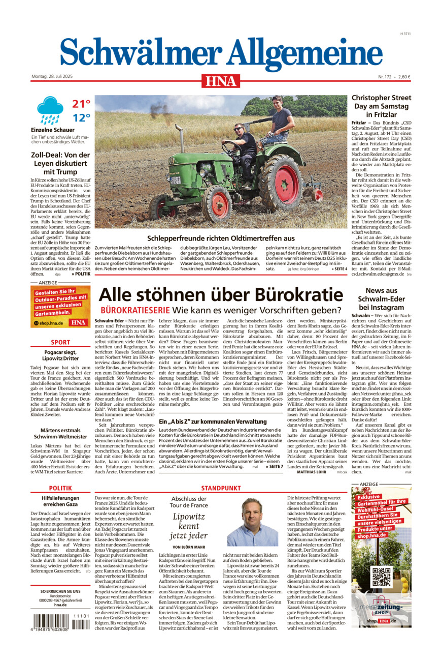 Schwälmer Allgemeine vom Montag, 28.07.2025