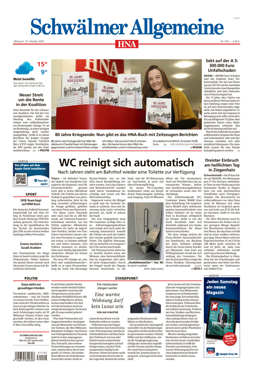 Schwälmer Allgemeine vom Mittwoch, 15.10.2025