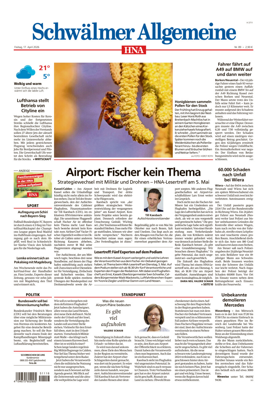Schwälmer Allgemeine vom Freitag, 17.04.2026