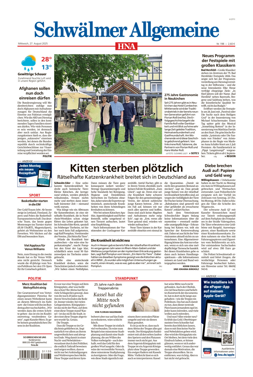 Schwälmer Allgemeine vom Mittwoch, 27.08.2025