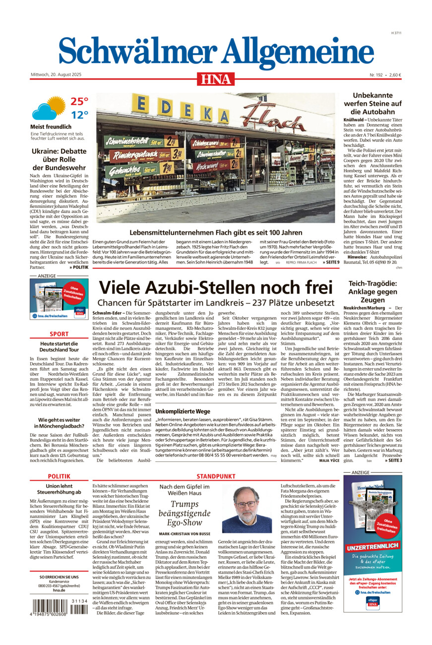 Schwälmer Allgemeine vom Mittwoch, 20.08.2025