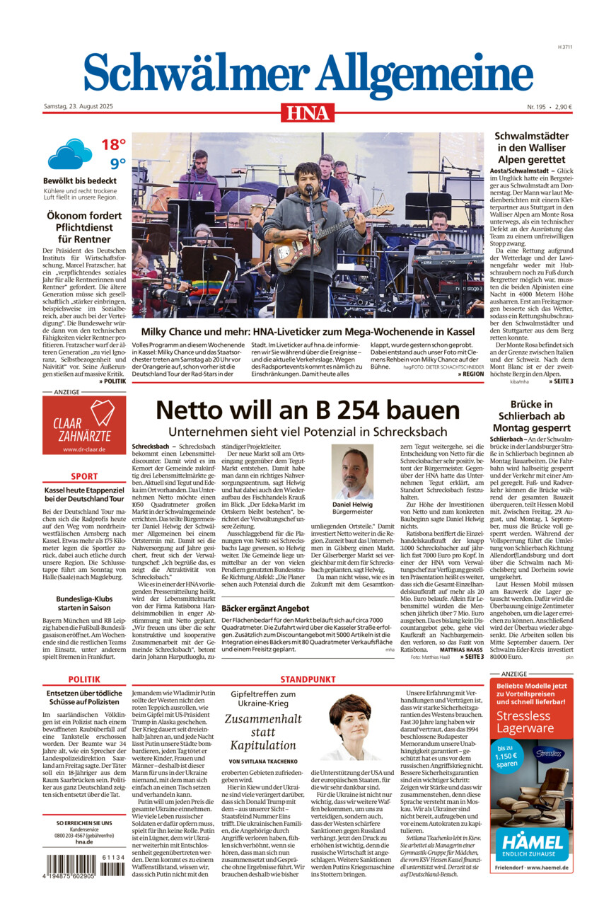 Schwälmer Allgemeine vom Samstag, 23.08.2025
