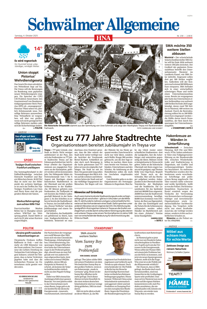 Schwälmer Allgemeine vom Samstag, 04.10.2025