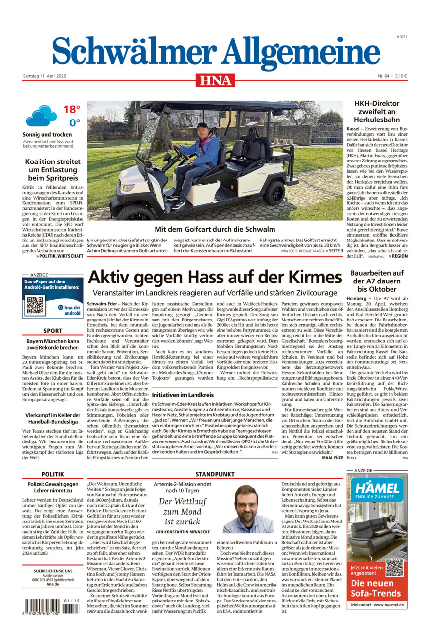 Schwälmer Allgemeine vom Samstag, 11.04.2026