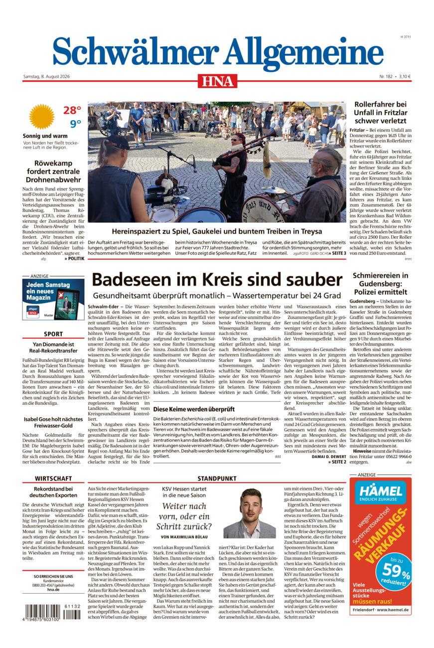 Schwälmer Allgemeine vom Samstag, 08.08.2026