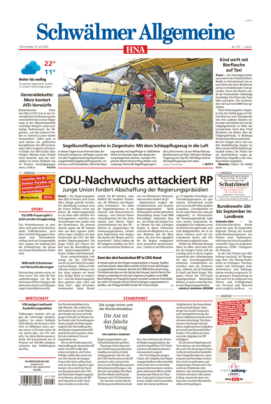 Schwälmer Allgemeine vom Donnerstag, 10.07.2025