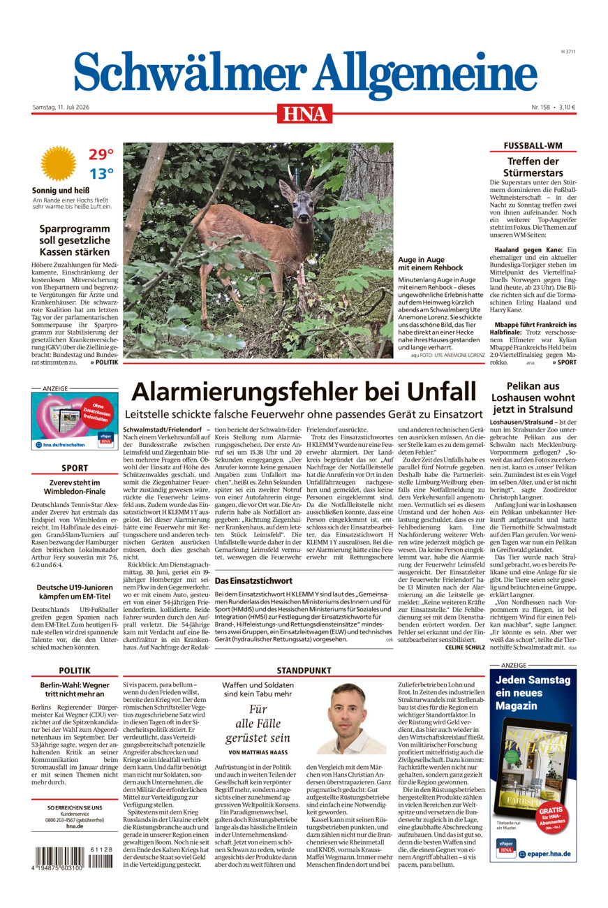 Schwälmer Allgemeine vom Samstag, 11.07.2026