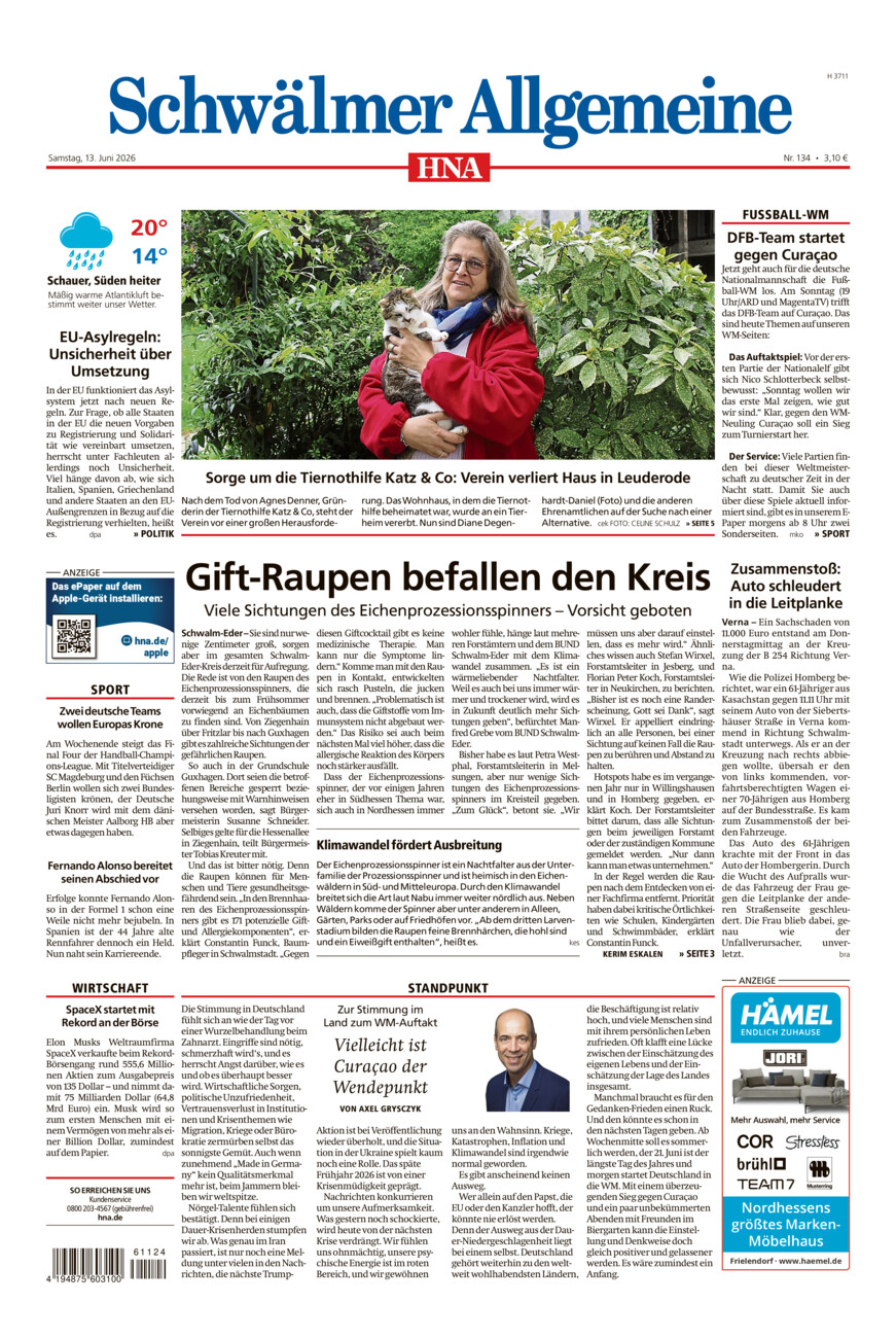 Schwälmer Allgemeine vom Samstag, 13.06.2026