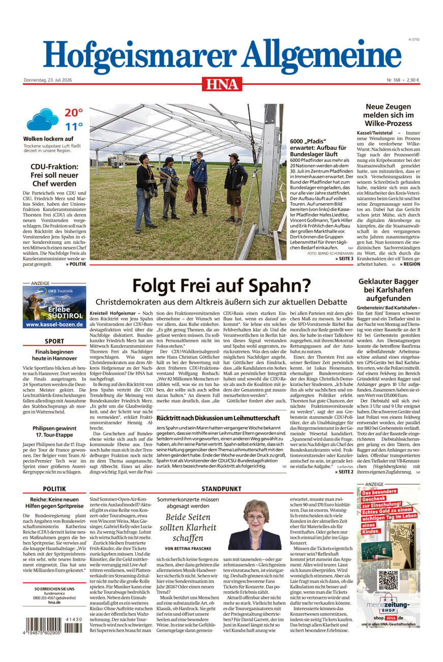 Hofgeismarer Allgemeine vom Donnerstag, 23.07.2026
