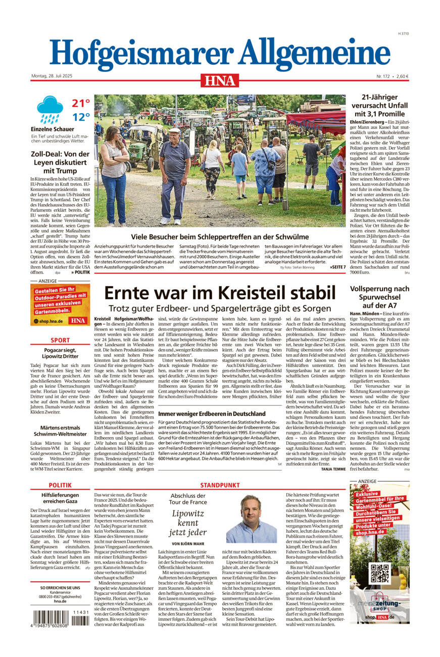 Hofgeismarer Allgemeine vom Montag, 28.07.2025