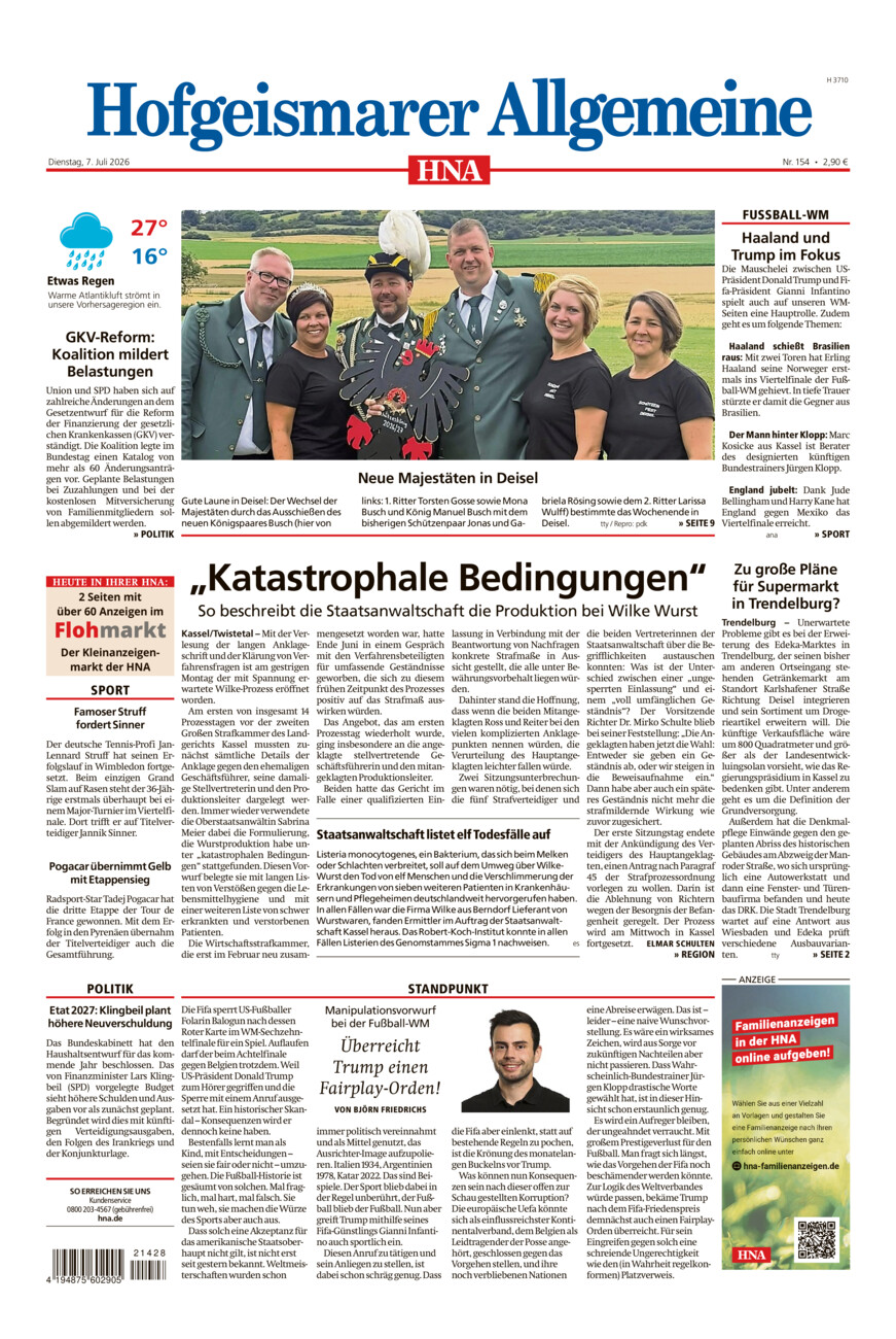Hofgeismarer Allgemeine vom Dienstag, 07.07.2026