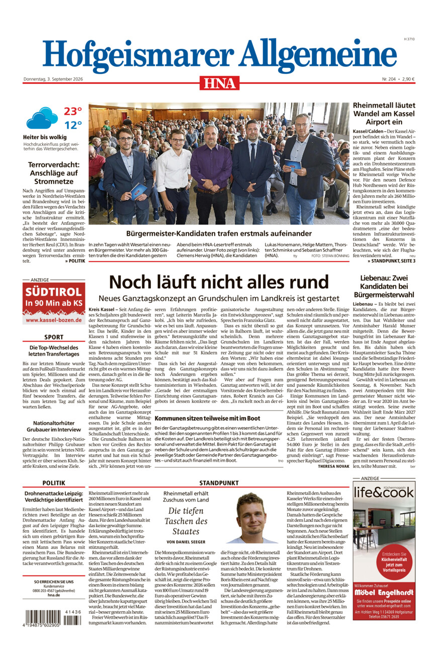 Hofgeismarer Allgemeine vom Donnerstag, 03.09.2026