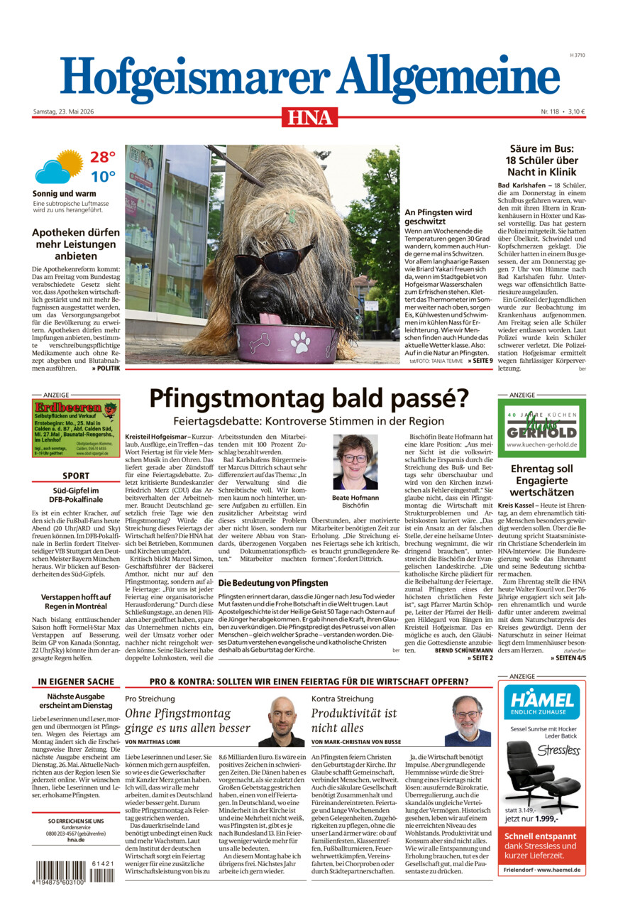 Hofgeismarer Allgemeine vom Samstag, 23.05.2026