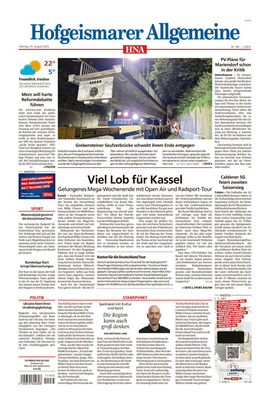 Hofgeismarer Allgemeine vom Montag, 25.08.2025