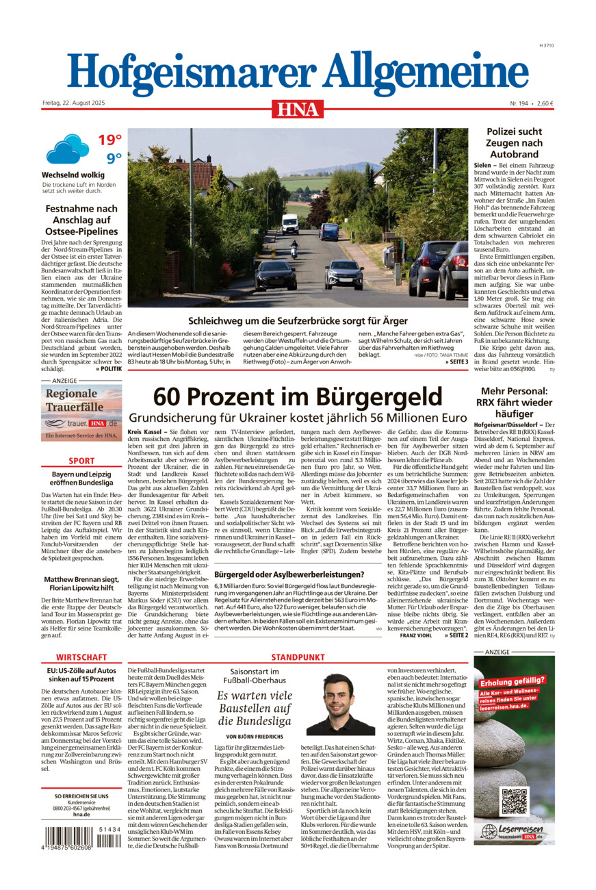 Hofgeismarer Allgemeine vom Freitag, 22.08.2025