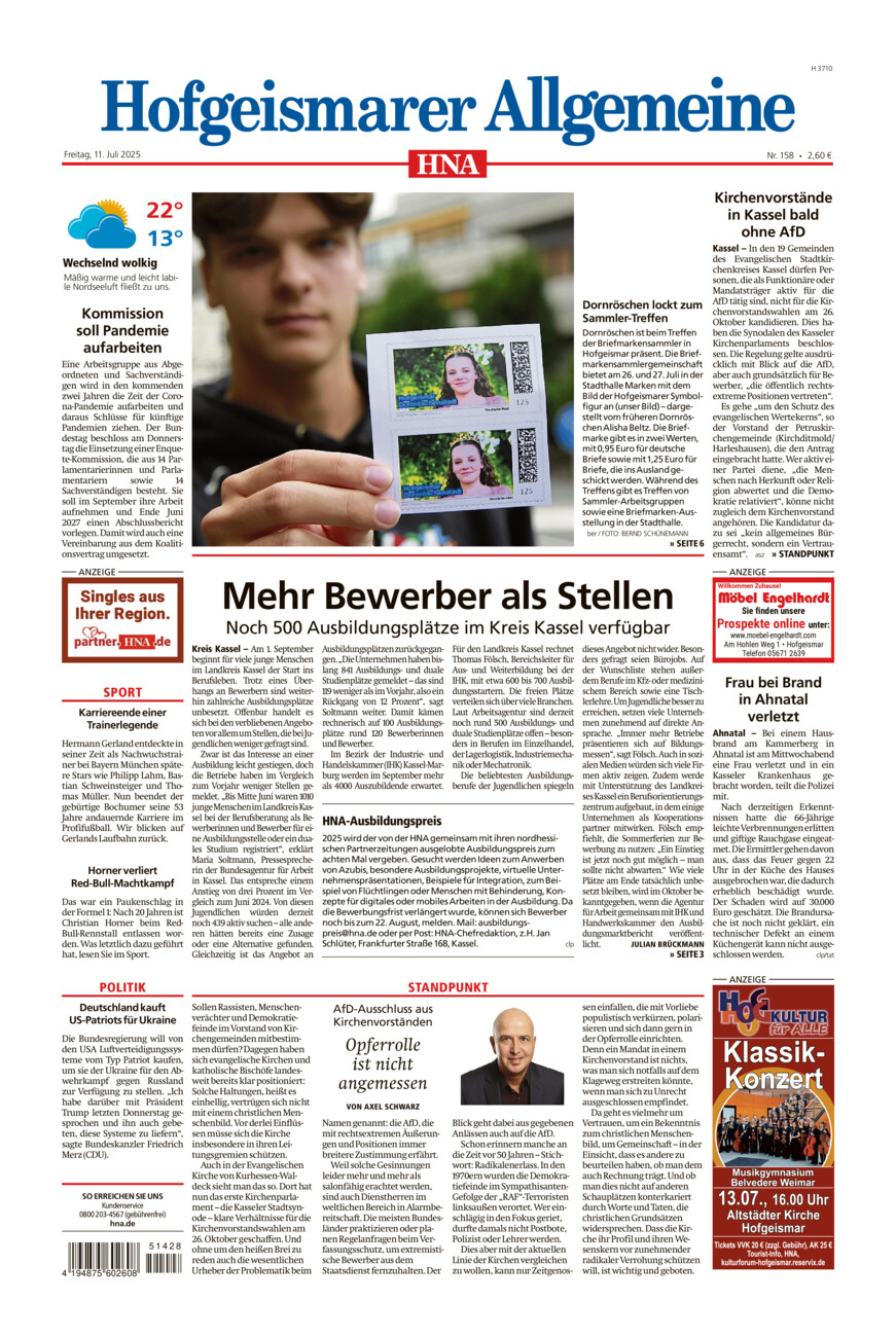 Hofgeismarer Allgemeine vom Freitag, 11.07.2025