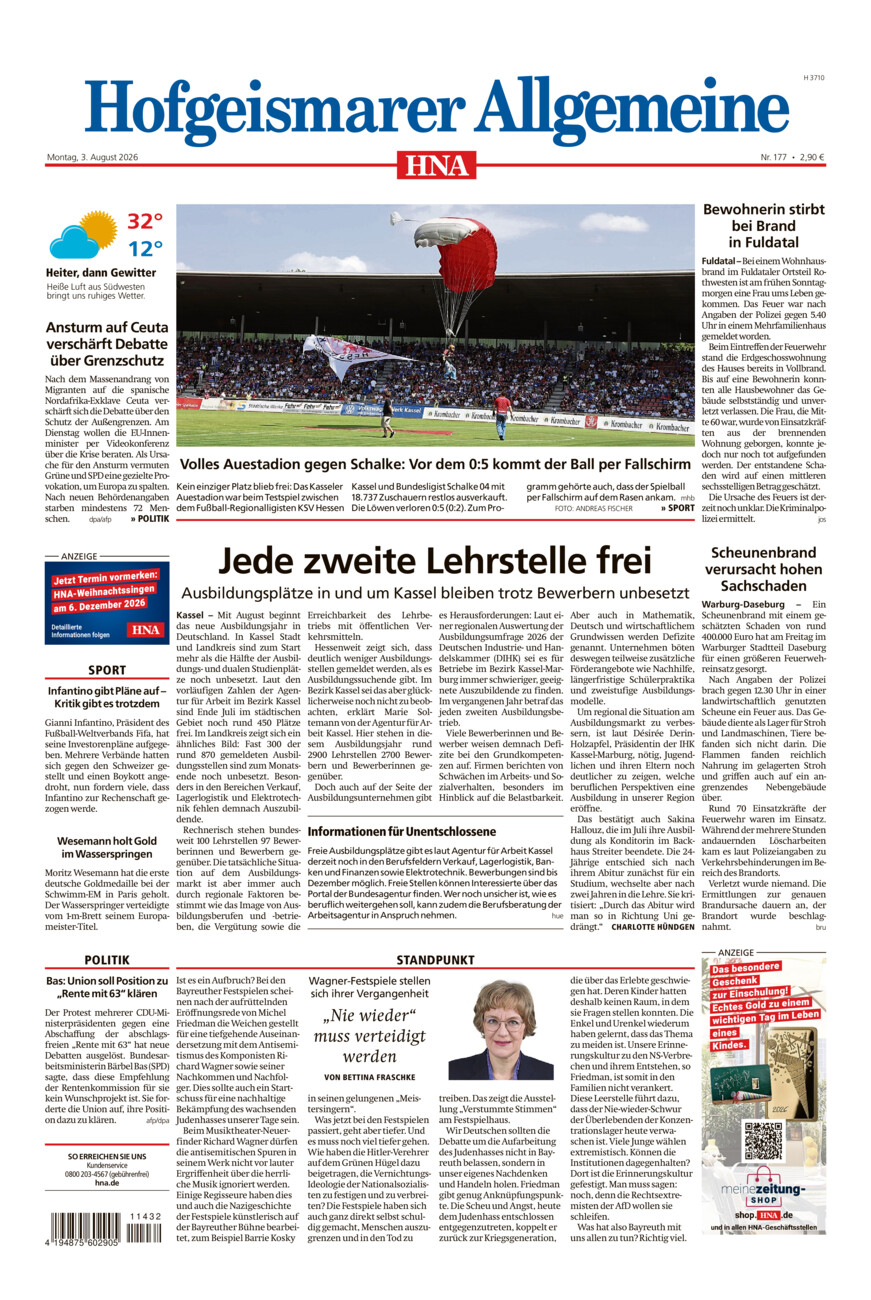 Hofgeismarer Allgemeine vom Montag, 03.08.2026