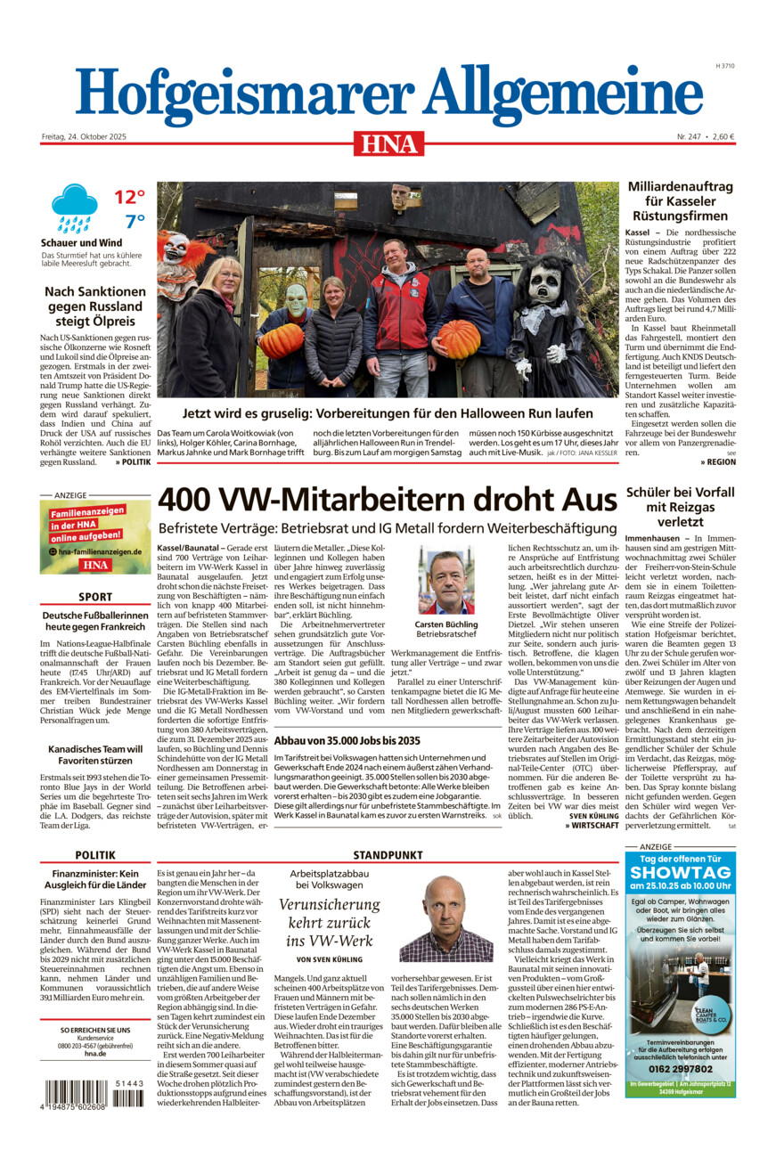 Hofgeismarer Allgemeine vom Freitag, 24.10.2025