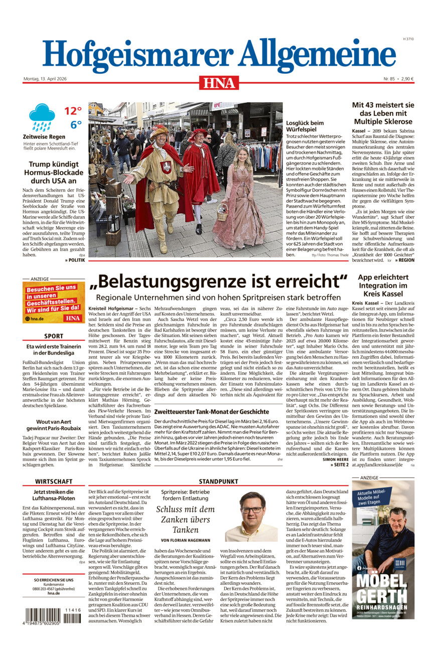 Hofgeismarer Allgemeine vom Montag, 13.04.2026