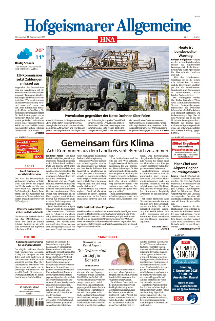 Hofgeismarer Allgemeine vom Donnerstag, 11.09.2025